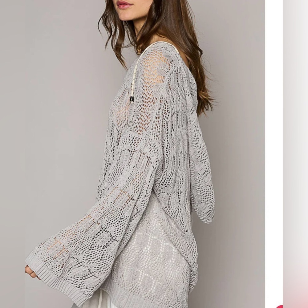 POL new Crochet grey Knit Women's Sweater sz M L $58 - Picture 2 of 5
